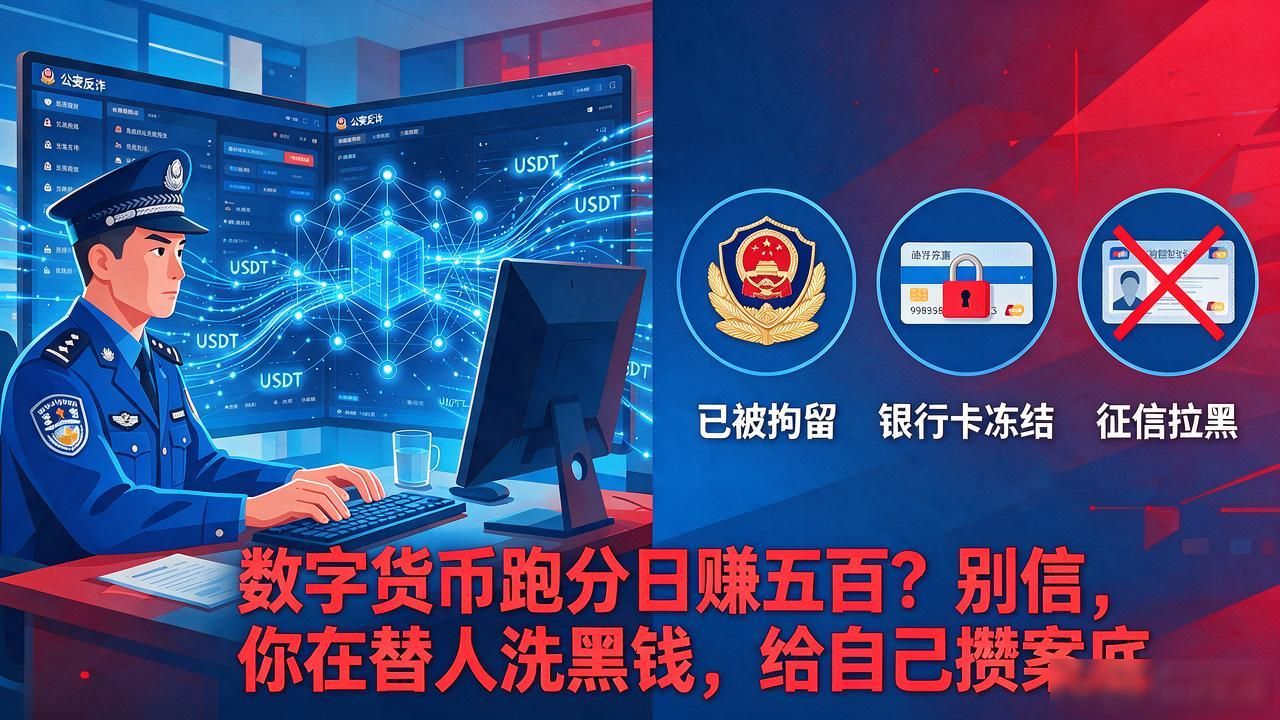 数字货币跑分日赚五百？别信，你在替人洗黑钱，给自己攒案底