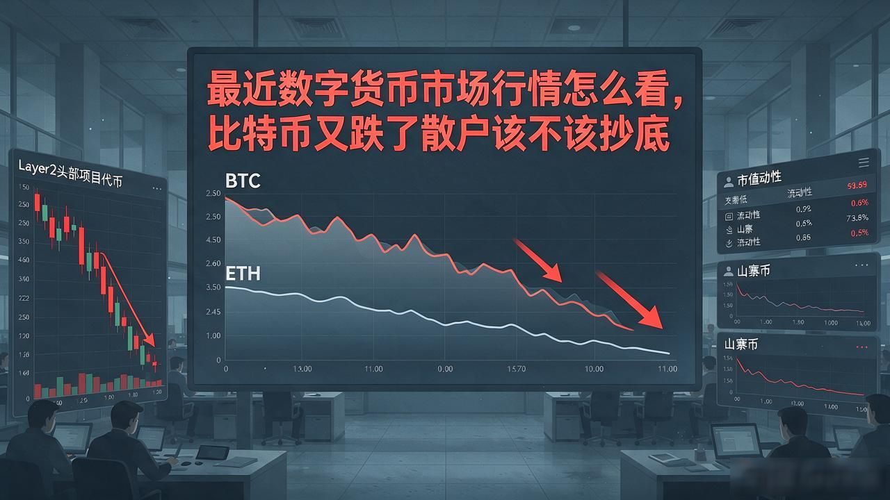最近数字货币市场行情怎么看，比特币又跌了散户该不该抄底