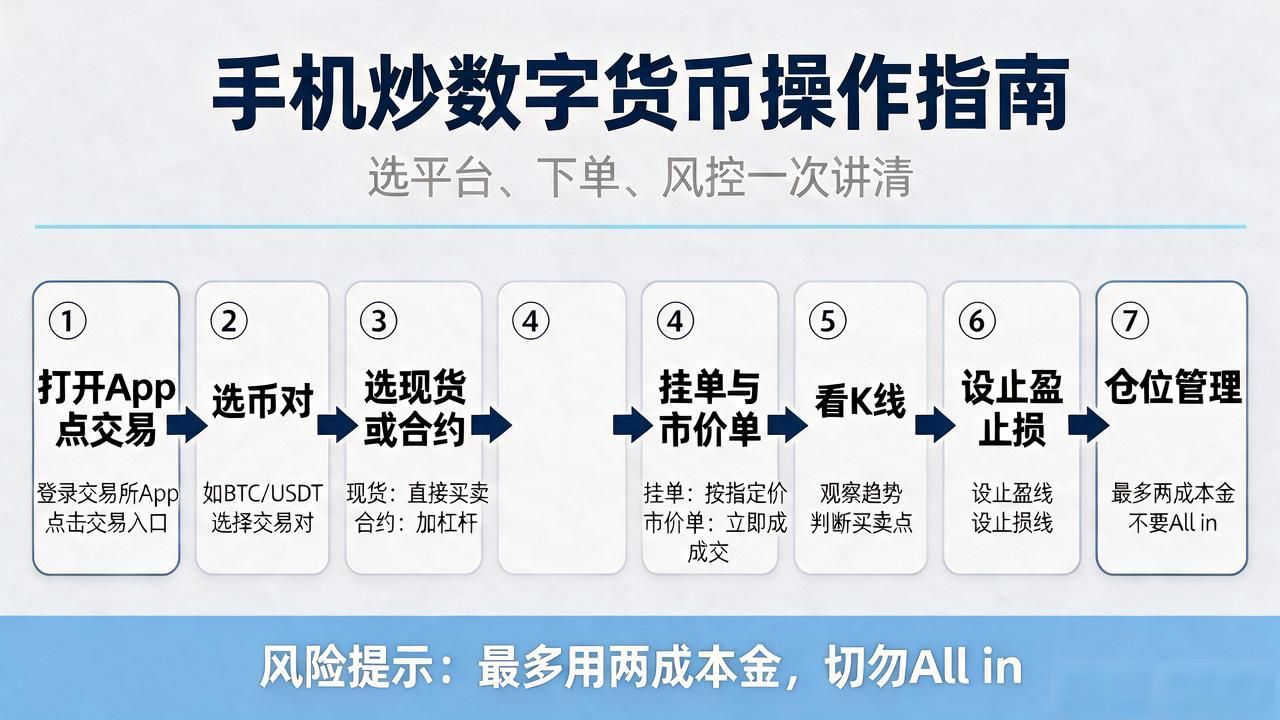 手机怎么炒数字货币？选什么平台、怎么下单、注意什么，一次讲清
